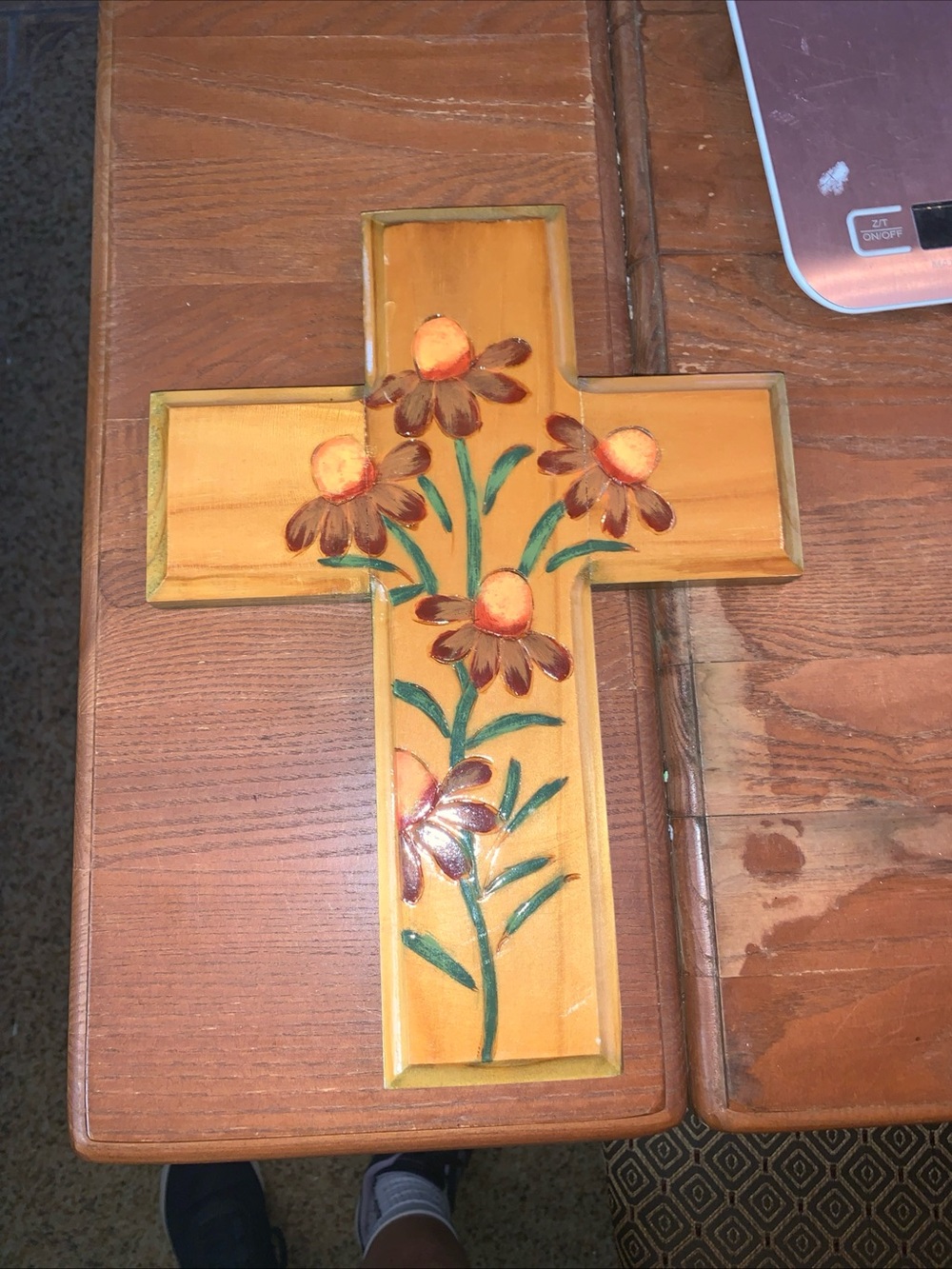 Handmade Hand-Painted Floral Wooden Cross Wall Decor Made In Mexico